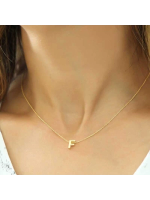 MuI MuI Gümüş Gold 3 Boyutlu F Harf Bayan Kolye