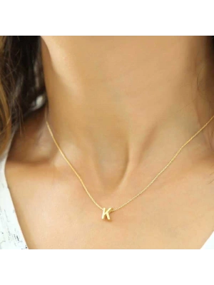 MuI MuI Gümüş Gold 3 Boyutlu K Harf Bayan Kolye