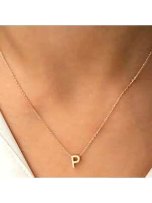 MuI MuI Gümüş Gold 3 Boyutlu P Harf Bayan Kolye