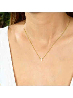 MuI MuI Gümüş Gold 3 Boyutlu T Harf Bayan Kolye