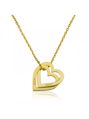 MuI MuI Gümüş Gold Kişiye Özel Kalpler Kolye