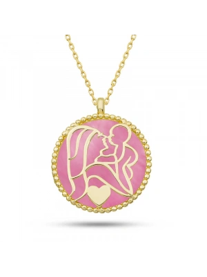 MuI MuI Gümüş Gold Pembe Sedef Taşlı Anne Çocuk Sevgisi Kolye