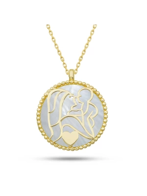 MuI MuI Gümüş Gold Sedef Taşlı Anne Çocuk Sevgisi Kolye