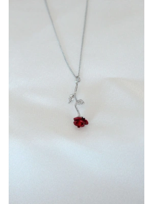 MuI MuI Gümüş Kaplama Kırmızı Gül Figürlü Kadın Kolye