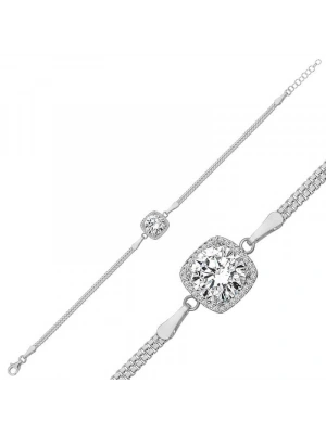 MuI MuI Gümüş Kare Montür Beyaz Taşlı Kadın Bileklik