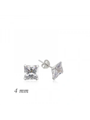 MuI MuI Gümüş Kare Tek Taş Zirkon Küpe - 4 mm