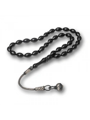 MuI MuI Gümüş Kazaz Püsküllü Siyah Sıkma Kehribar Tesbih