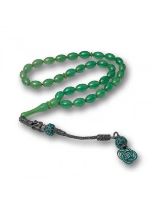 MuI MuI Gümüş Kazaz Püsküllü Yeşil Sıkma Kehribar Tesbih