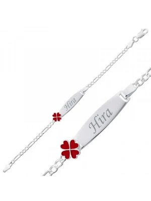 MuI MuI ​Gümüş Kırmızı Yonca Plaka Çocuk Bileklik