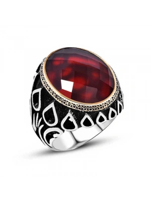 MuI MuI Gümüş Kırmızı Zirkon Taşlı Erkek Yüzük