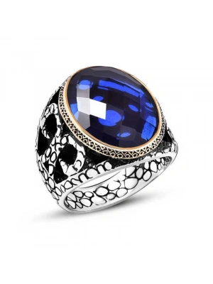 MuI MuI Gümüş Mavi Zirkon Taşlı Erkek Yüzük