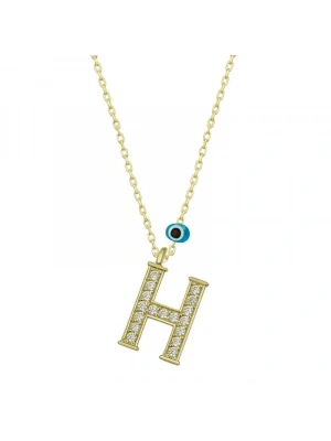 MuI MuI Gümüş Nazar Gold H Harfi Kadın Kolye