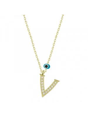 MuI MuI Gümüş Nazar Gold V Harfi Kadın Kolye