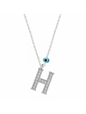 MuI MuI Gümüş Nazar Rodyum H Harfi Kadın Kolye