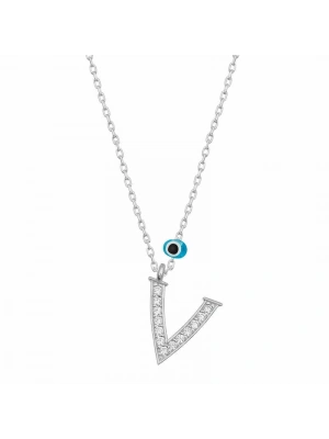 MuI MuI Gümüş Nazar Rodyum V Harfi Kadın Kolye