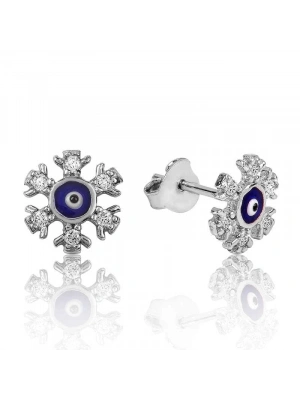 MuI MuI Gümüş Nazarlı Kar Tanesi Çivili Küpe