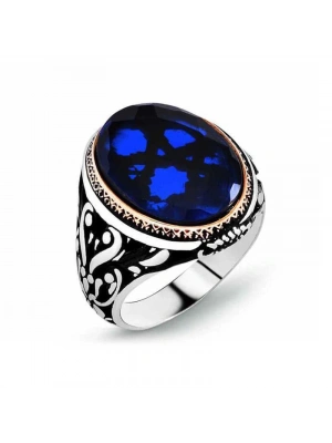 MuI MuI Gümüş Parlament Mavisi Zirkon Taşlı Erkek Yüzük