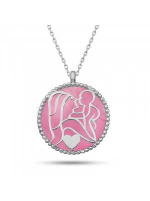 MuI MuI Gümüş Pembe Sedef Taşlı Anne Çocuk Sevgisi Kolye