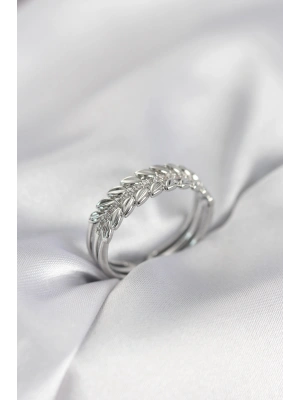 MuI MuI Silberfarbener Weizenähren-Ring mit Zirkonia-Stein