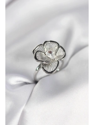 MuI MuI Silberfarbener Vintage-Damenring mit Blumenmuster