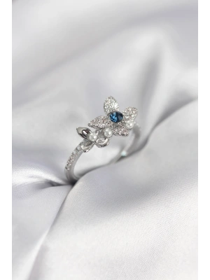 MuI MuI Silberfarbener Damenring mit Blumenmuster und Zirkonia-Stein