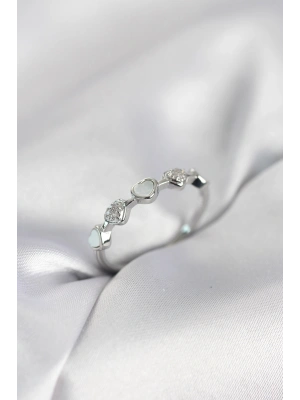 MuI MuI Silberfarbener minimalistischer Herzring aus Messing für Damen mit Zirkonia-Steinen