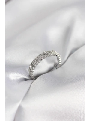 MuI MuI Gümüş Renk Motif Desenli Zirkon Taşlı Kadın Yüzük