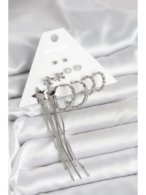 MuI MuI Gümüş Renk Pirinç 6 Çift Kadın Küpe Seti