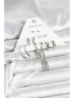 MuI MuI Gümüş Renk Pirinç 6 Çiftli Kadın Küpe Seti