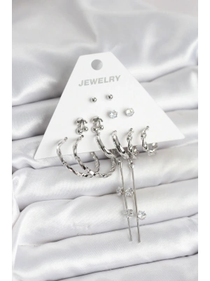 MuI MuI Gümüş Renk Pirinç 6lı Kadın Küpe Seti