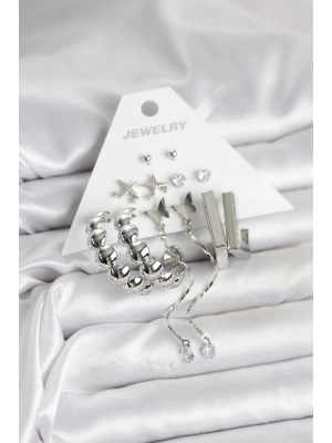 MuI MuI Gümüş Renk Pirinç 6lı Kadın Küpe Seti