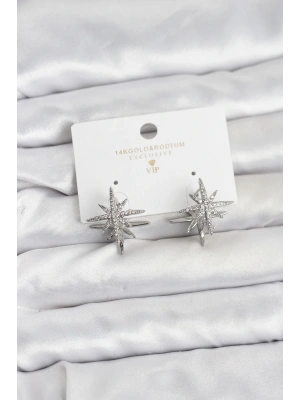 MuI MuI Gümüş Renk Pirinç Çift Taraflı Kutup Yıldızı Kadın Küpe