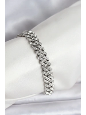 MuI MuI Gümüş Renk Pirinç Cuba Chain Gurmet Bileklik