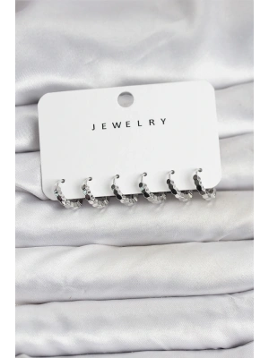 MuI MuI Gümüş Renk Pirinç Minimal Petek Detaylı Kadın Küpe Seti