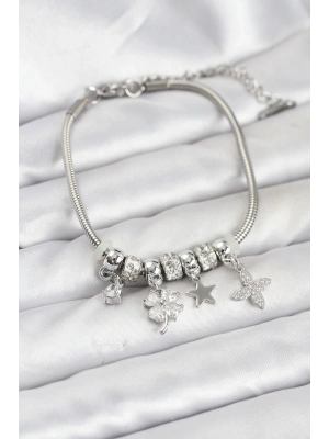 MuI MuI Gümüş Renk Pirinç Yonca Charmlı Kadın Bileklik