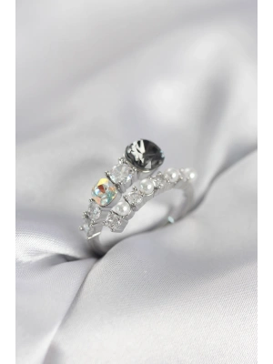 MuI MuI Damenring aus silberfarbenem Messing mit Zirkonia und Perlen