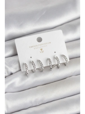 MuI MuI Gümüş Renk Pirinç Zirkon Taşlı Kadın Küpe