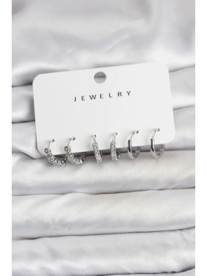 MuI MuI Gümüş Renk Pirinç Zirkon Taşlı Kadın Küpe Seti