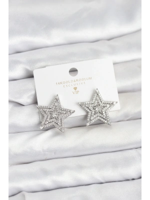 MuI MuI Gümüş Renk Pirinç Zirkon Taşlı Yıldız Model Kadın Küpe