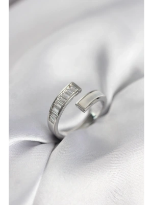 MuI MuI Silberfarbener Perlmutt-Baguette-Zirkon-Damenring