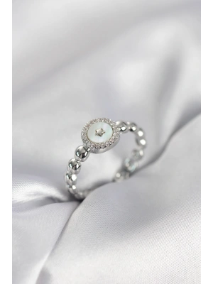 MuI MuI Silberfarbener Damenring aus Perlmutt mit Sternmotiv und Zirkonia