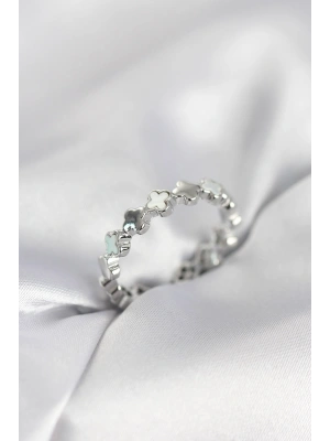 MuI MuI Silberfarbener Damenring mit Kleeblatt-Design aus Perlmutt