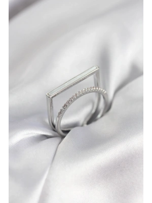 MuI MuI Silberfarbenes Perlmutt-Zirkon-Stein-Set, 2 Damenringe