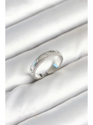 MuI MuI Gümüş Renk Şerit Zirkon Taşlı Kadın Yüzük