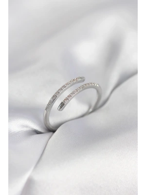 MuI MuI Silberfarbener Schlangenschwanz-Ring mit Zirkonia-Stein für Damen