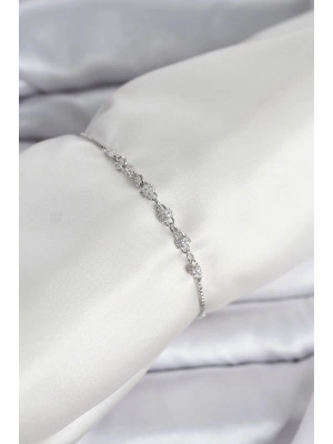MuI MuI Gümüş Renk Zincir Model Zirkon Taşlı Pirinç Asansörlü Kadın Bileklik