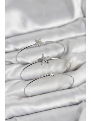 MuI MuI Gümüş Renk Zirkon Taşlı Deniz Yıldızı Model 3lü Kadın Bileklik Kombini