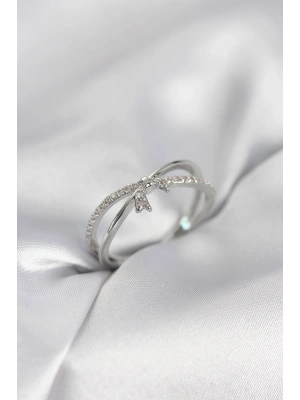 MuI MuI Silberfarbener Damenring mit Zirkonia-Stein im Schleifenstil