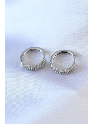 MuI MuI Gümüş Renk Zirkon Taşlı Halka Model Pirinç Kadın Küpe