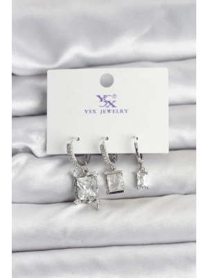 MuI MuI Gümüş Renk Zirkon Taşlı Kadın Küpe